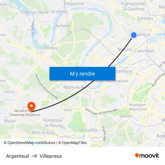 Argenteuil to Villepreux map