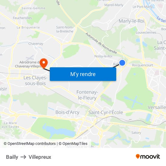 Bailly to Villepreux map