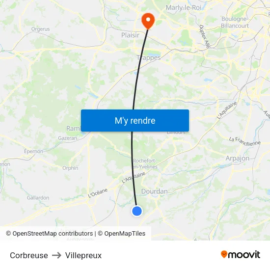 Corbreuse to Villepreux map