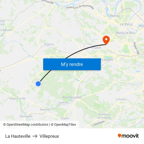 La Hauteville to Villepreux map