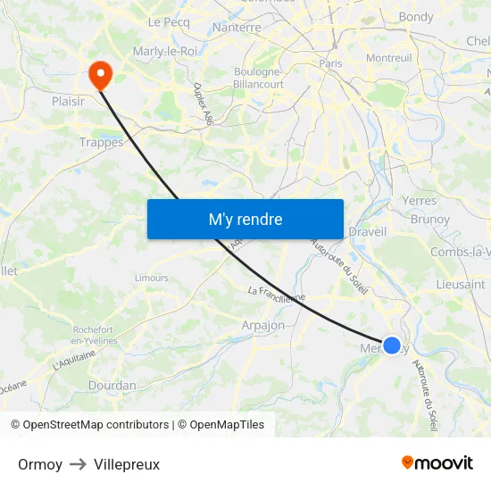 Ormoy to Villepreux map