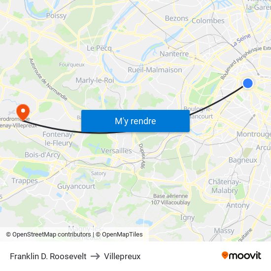 Franklin D. Roosevelt to Villepreux map