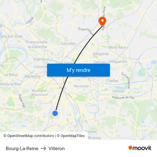Bourg-La-Reine to Villeron map