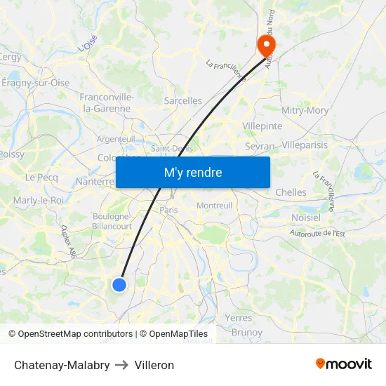 Chatenay-Malabry to Villeron map