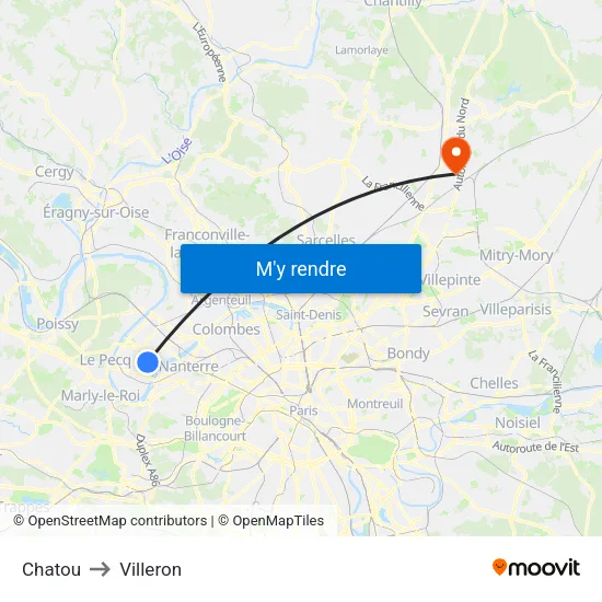 Chatou to Villeron map