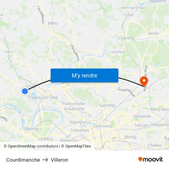Courdimanche to Villeron map