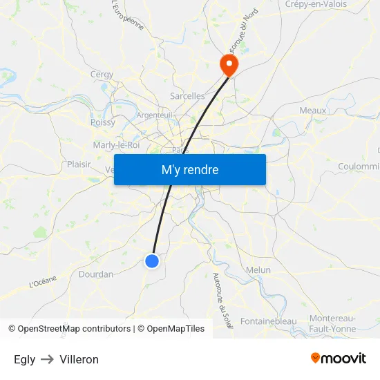 Egly to Villeron map