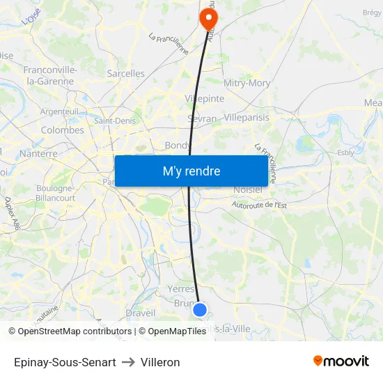 Epinay-Sous-Senart to Villeron map
