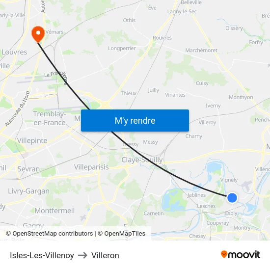 Isles-Les-Villenoy to Villeron map