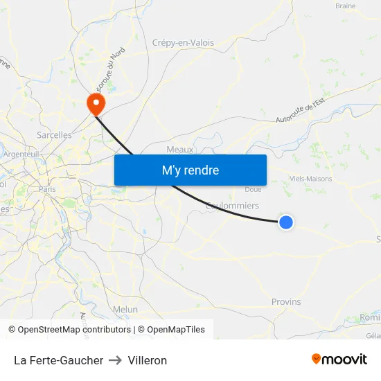 La Ferte-Gaucher to Villeron map