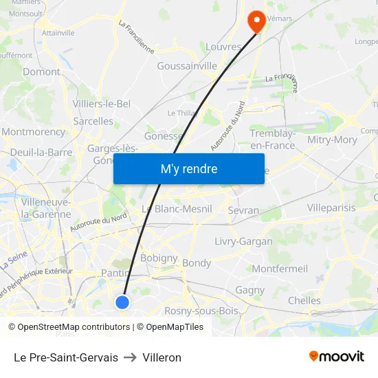 Le Pre-Saint-Gervais to Villeron map