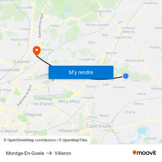 Montge-En-Goele to Villeron map