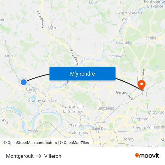 Montgeroult to Villeron map