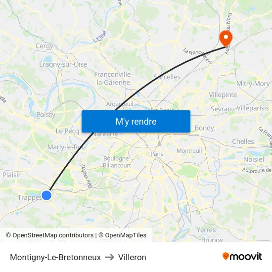 Montigny-Le-Bretonneux to Villeron map