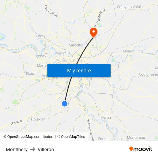 Montlhery to Villeron map