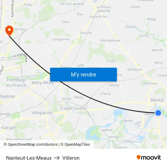 Nanteuil-Les-Meaux to Villeron map