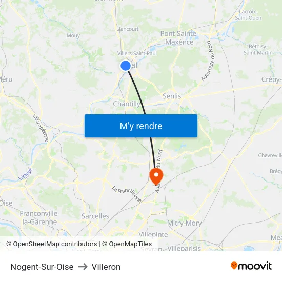 Nogent-Sur-Oise to Villeron map