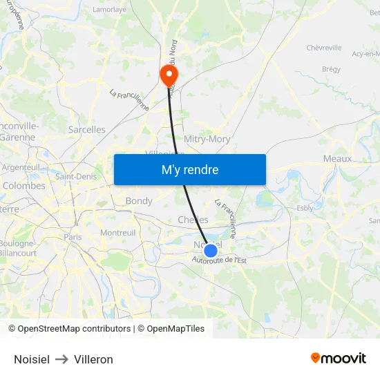 Noisiel to Villeron map