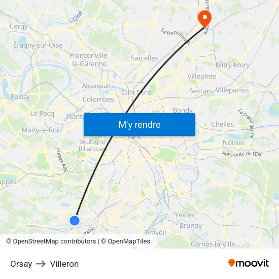 Orsay to Villeron map