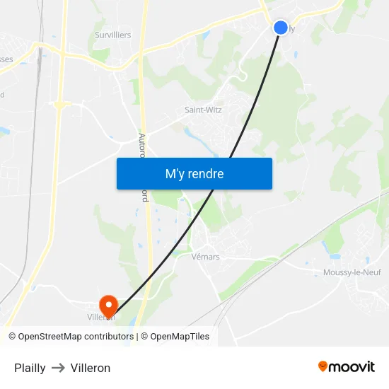 Plailly to Villeron map