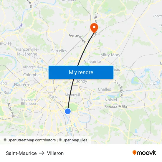 Saint-Maurice to Villeron map