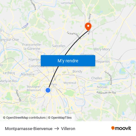Montparnasse-Bienvenue to Villeron map