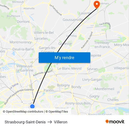 Strasbourg-Saint-Denis to Villeron map