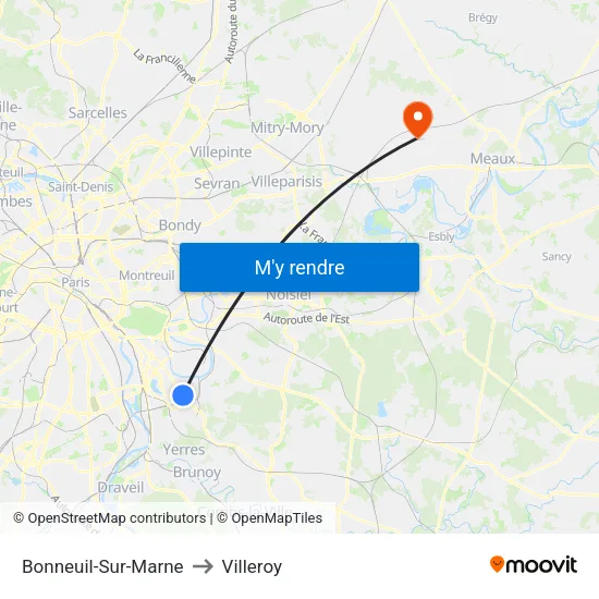 Bonneuil-Sur-Marne to Villeroy map