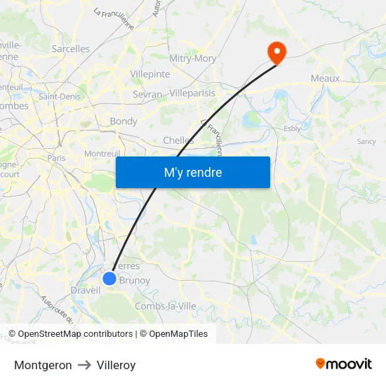 Montgeron to Villeroy map