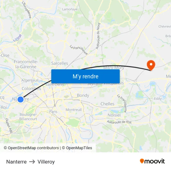 Nanterre to Villeroy map