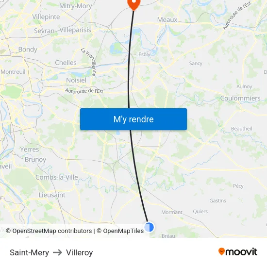 Saint-Mery to Villeroy map