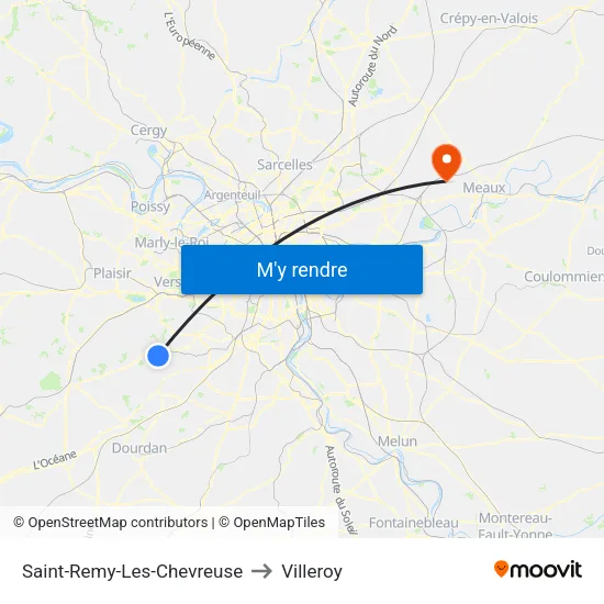 Saint-Remy-Les-Chevreuse to Villeroy map