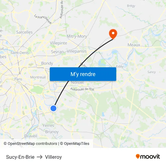 Sucy-En-Brie to Villeroy map
