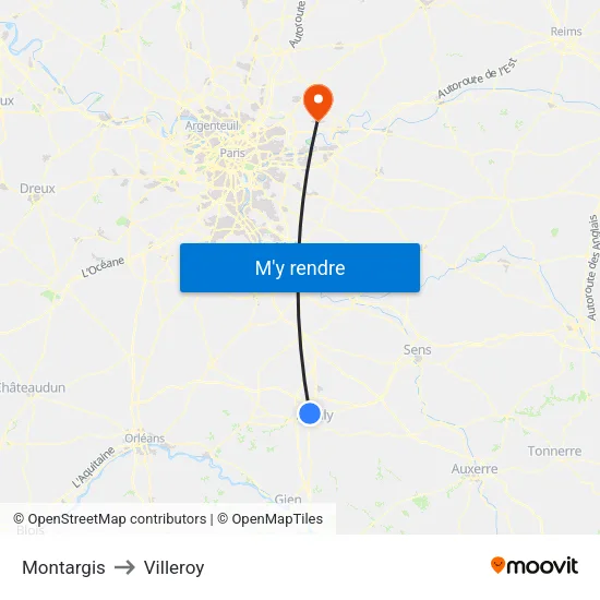 Montargis to Villeroy map