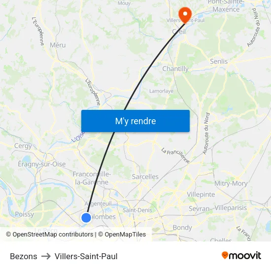 Bezons to Villers-Saint-Paul map