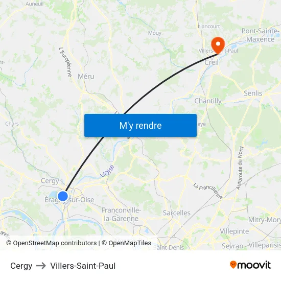 Cergy to Villers-Saint-Paul map