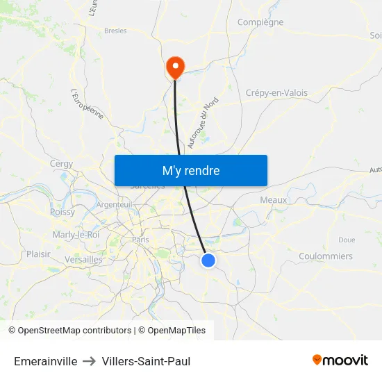 Emerainville to Villers-Saint-Paul map