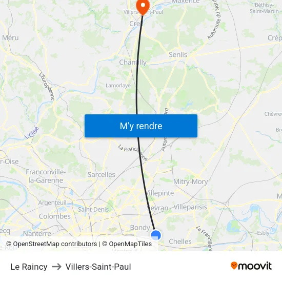 Le Raincy to Villers-Saint-Paul map