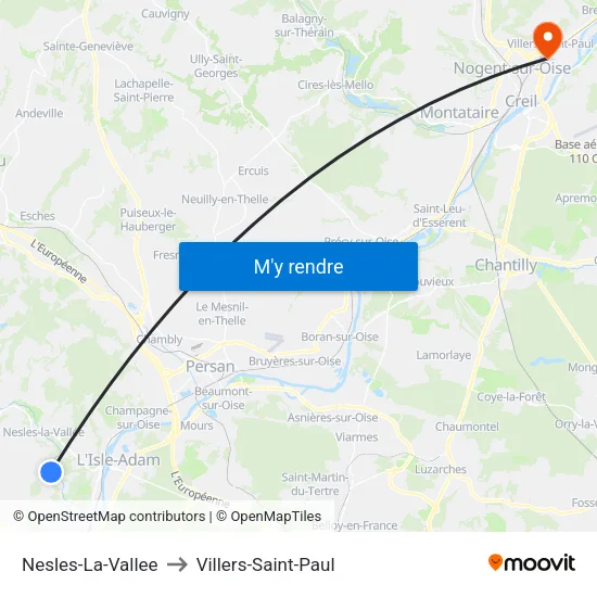 Nesles-La-Vallee to Villers-Saint-Paul map