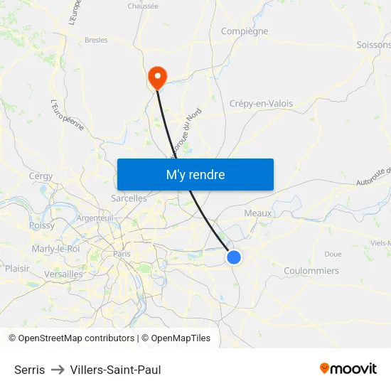 Serris to Villers-Saint-Paul map