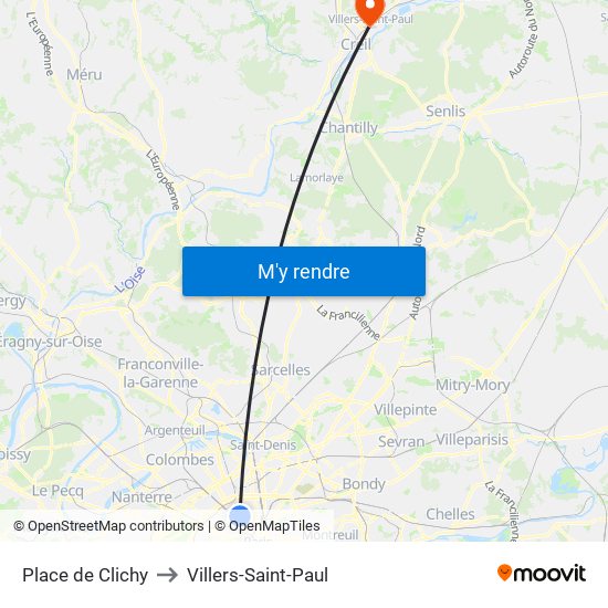 Place de Clichy to Villers-Saint-Paul map