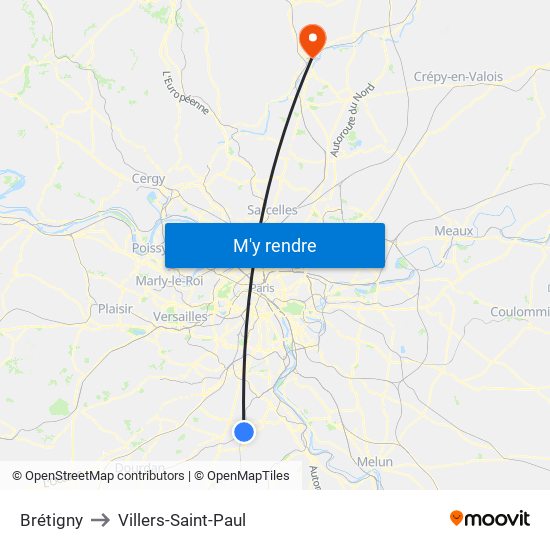 Brétigny to Villers-Saint-Paul map