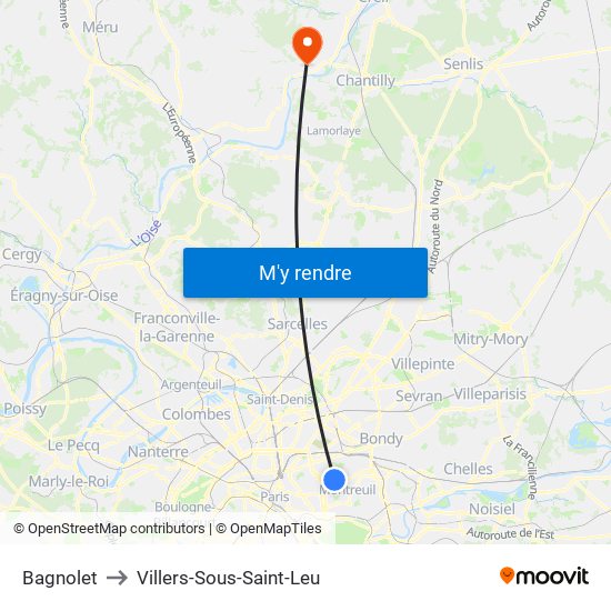 Bagnolet to Villers-Sous-Saint-Leu map
