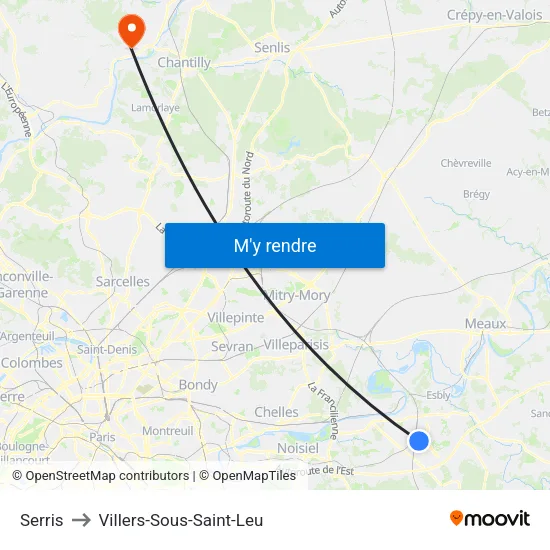 Serris to Villers-Sous-Saint-Leu map