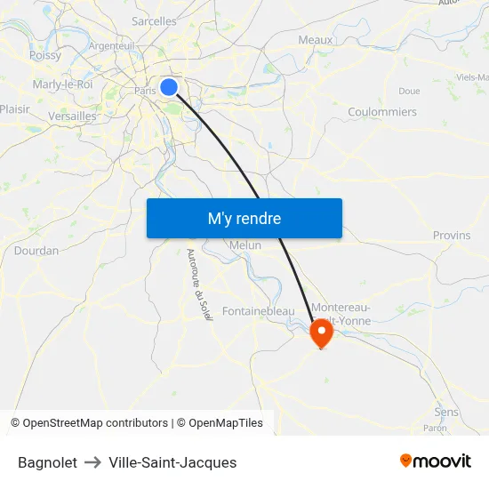 Bagnolet to Ville-Saint-Jacques map