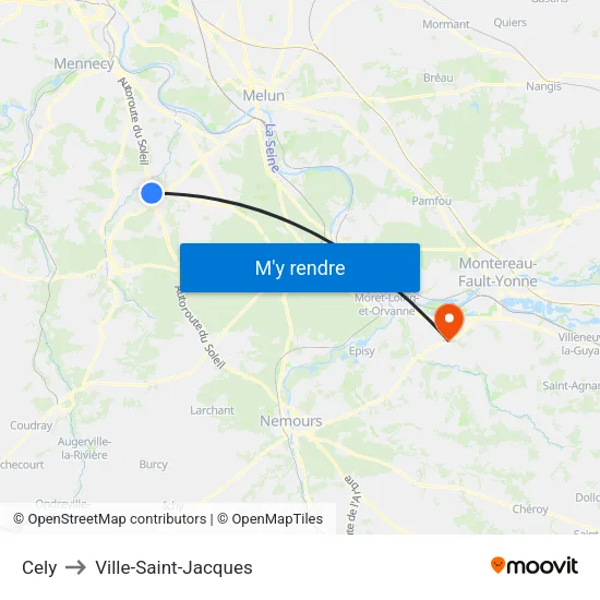 Cely to Ville-Saint-Jacques map