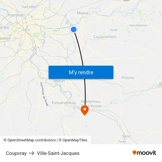Coupvray to Ville-Saint-Jacques map