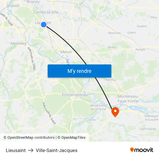 Lieusaint to Ville-Saint-Jacques map