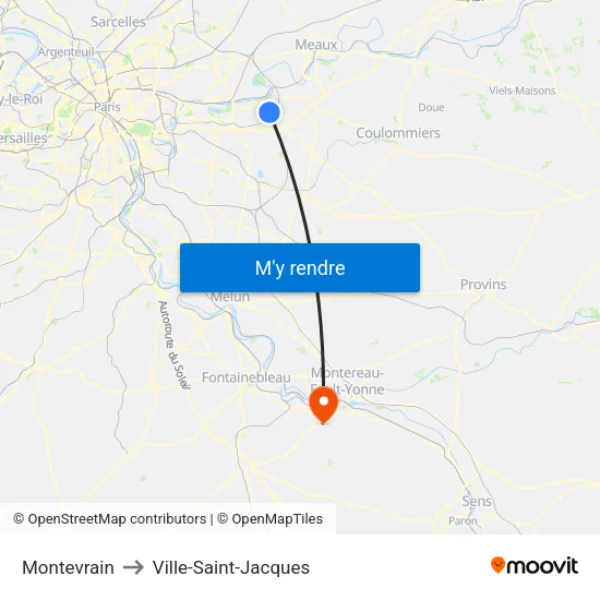 Montevrain to Ville-Saint-Jacques map