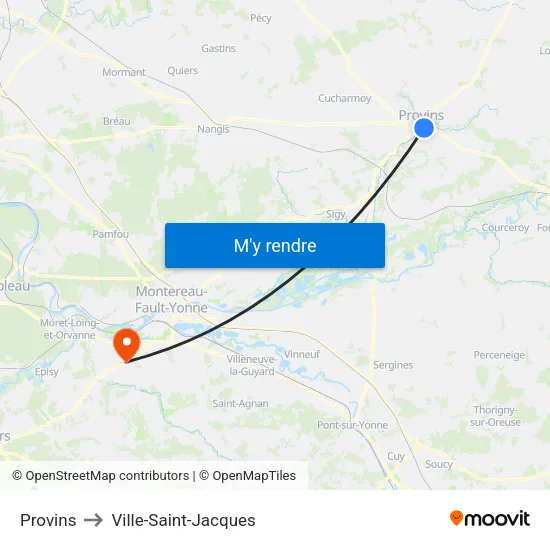Provins to Ville-Saint-Jacques map